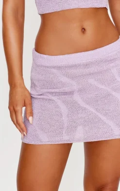 Lilac Lurex Knitted Contrast Detail Mini Skirt