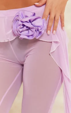 Lilac Mesh Ruffle Rose Detail Pants