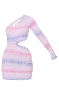 Lilac Ombre Knit Cut Out One Shoulder Mini Dress