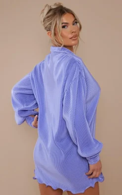 Lilac Plisse Frill Hem Shirt Dress