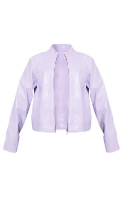 Lilac PU Racer Neck Jacket