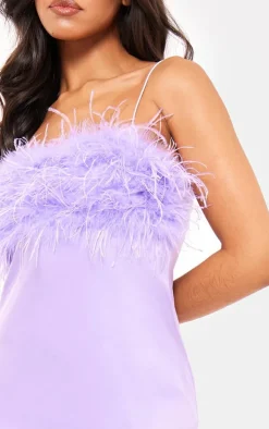 Lilac Satin Feather Bust Detail Maxi Dress
