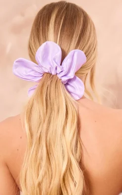 Lilac Satin Oversized Flower Scrunchie