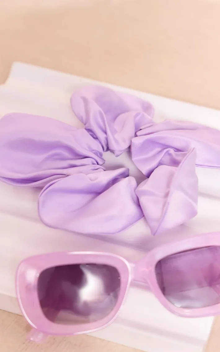 Lilac Satin Oversized Flower Scrunchie