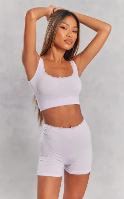 Lilac Seamless Rib Lace Trim Square Neck Bra