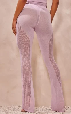 Lilac Sheer Knit Contrast Panels Pants
