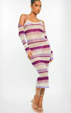 Lilac Stripe Open Knit Maxi Dress & Sleeves