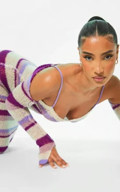 Lilac Stripe Open Knit Maxi Dress & Sleeves