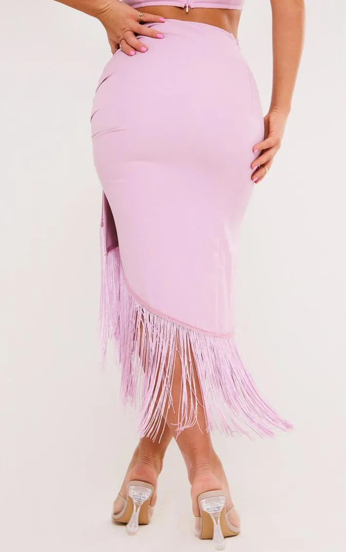 Lilac Tassel Hem Midi Skirt