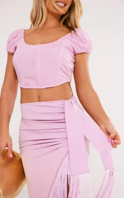 Lilac Tassel Hem Midi Skirt