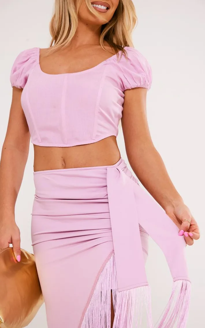 Lilac Tassel Hem Midi Skirt