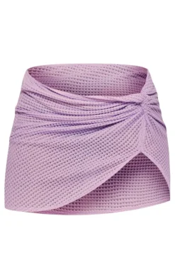 Lilac Textured Rib Knot Front Mini Skirt