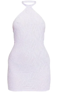 Lilac Textured Sheer Tie Neck Detail Backless Bodycon Dress
