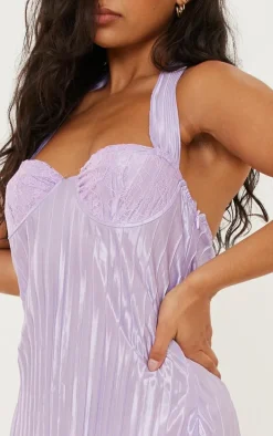 Lilac Wide Plisse Lace Cup Maxi Dress
