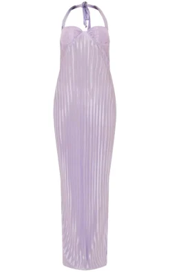 Lilac Wide Plisse Lace Cup Maxi Dress