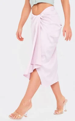 Lilac Woven Open Drape Front Midi Skirt