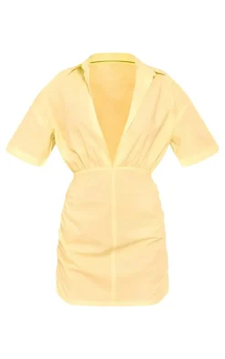 Lime Cotton Poplin Ruched Shirt Dress