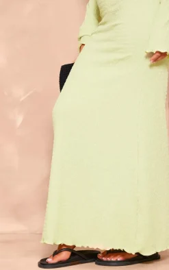 Lime Crinkle Textured Lettuce Hem Long Sleeve Maxi Dress