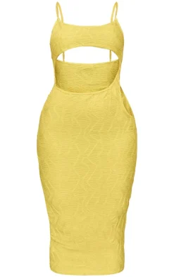 Lime Crinkled Strappy Cut Out Waist Midi Dress
