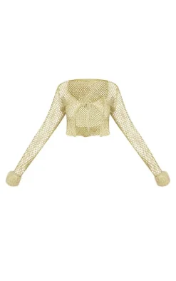 Lime Glitter Open Knit Faux Fur Cuff Cardigan