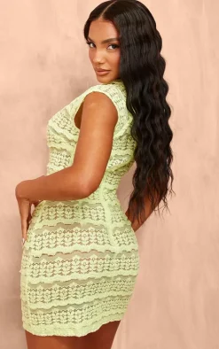 Lime Green Embroidered Cut Out Mini Dress