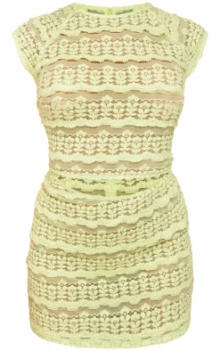 Lime Green Embroidered Cut Out Mini Dress