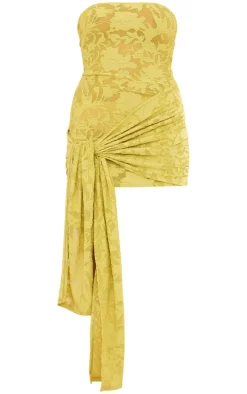 Lime Green Jacquard Bandeau Wrap Bodycon Dress