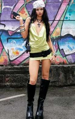 Lime Iridescent Cowl Halterneck Top