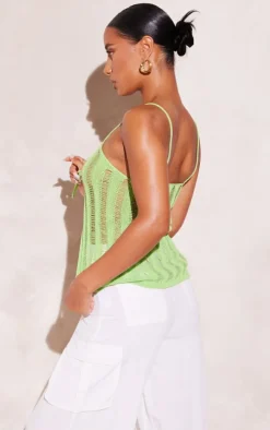 Lime Laddering Crochet Front Tie Strappy Top