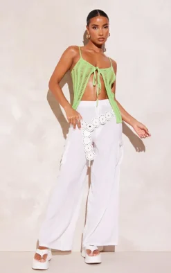 Lime Laddering Crochet Front Tie Strappy Top