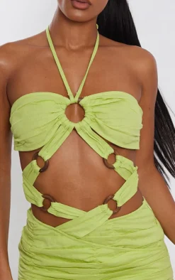 Lime Linen Look Extreme Cut Out Ring Detail Bodycon Dress