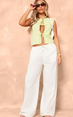 Lime Linen Look Tie Front Sleeveless Top