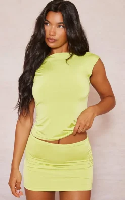 Lime Low Rise Slinky Micro Mini Skirt