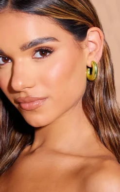 Lime Metallic Hoop Earrings