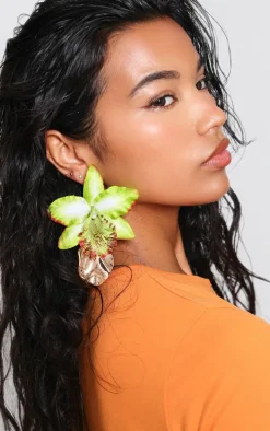 Lime Orchid Statement Earrings