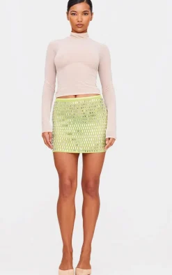 Lime Premium Embellished Mini Skirt