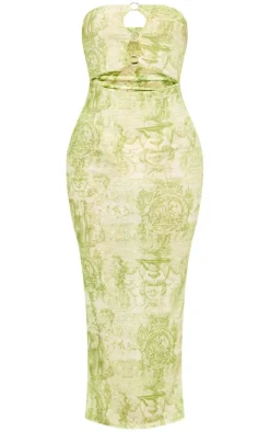 Lime Renaissance Print Ring Cut Out Bandeau Maxi Dress
