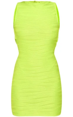 Lime Ribbed Bandage Jersey Boat Neck Bodycon Dress