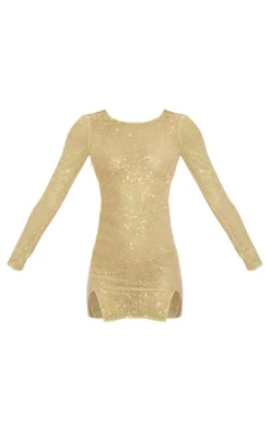 Lime Sheer Sequin Cowl Back Shift Dress