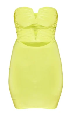 Lime Slinky Bandeau V Bar Detail Cut Out Bodycon Dress