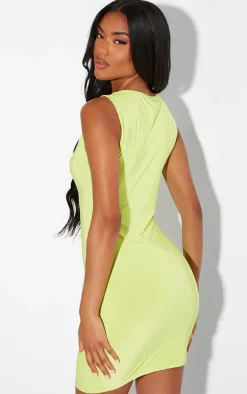 Lime Slinky Square Bodycon Dress