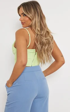 Lime Strappy Pleated Bust Corset Detail Crop Top