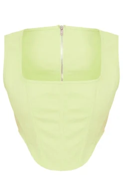Lime Stretch Woven Boned Corset Crop Top