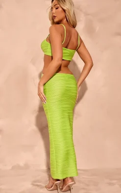 Lime Textured Cut Out Knot Detail Strappy Midaxi Dress