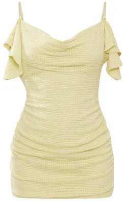 Lime Textured Frill Strappy Cowl Neck Bodycon Dress