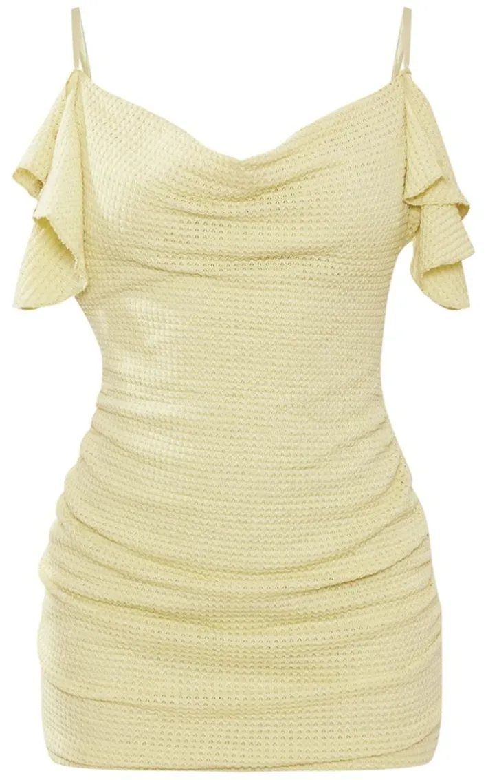 Lime Textured Frill Strappy Cowl Neck Bodycon Dress