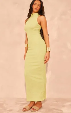 Lime Textured High Neck Midaxi Dress