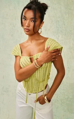 Lime Textured Longline Binding Dipped Hem Corset