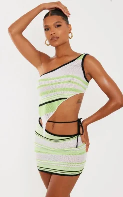 Lime Tie Side Knit Mini Skirt