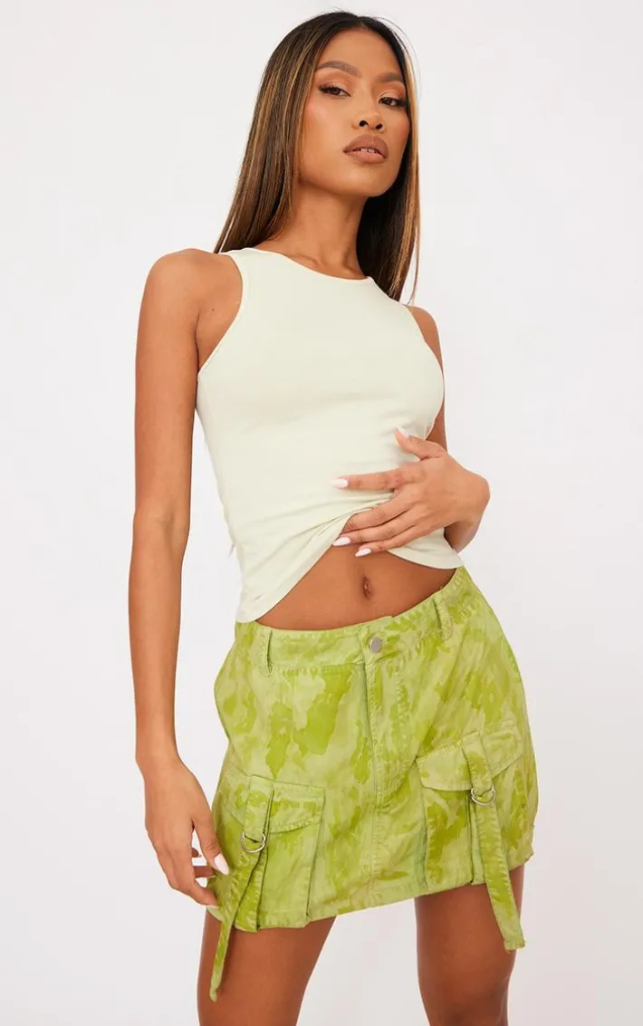 Lime Vintage Wash Cargo Micro Mini Skirt